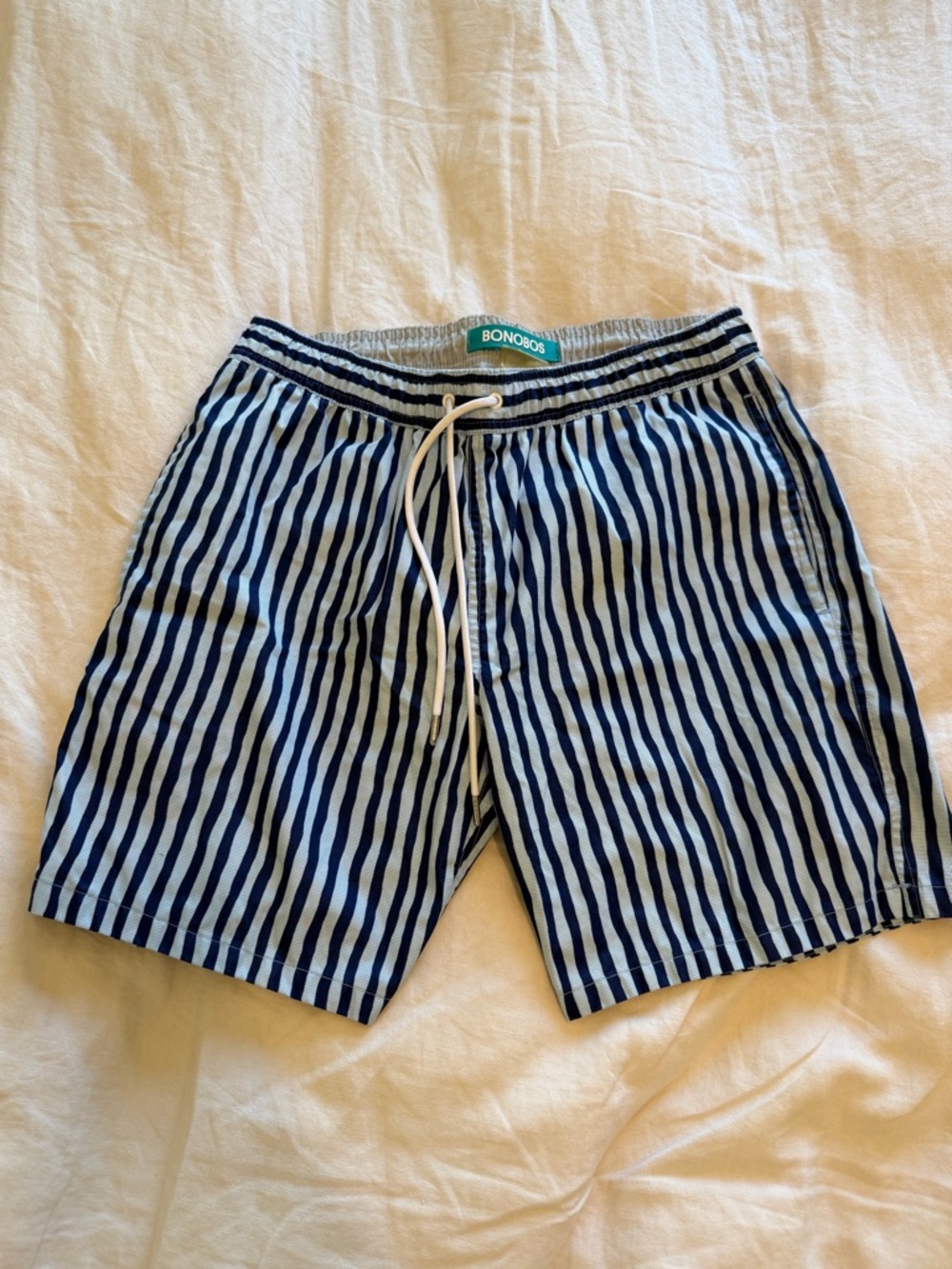 Bonobos Navy and White Vertical Stripe Swim Trunks (S)